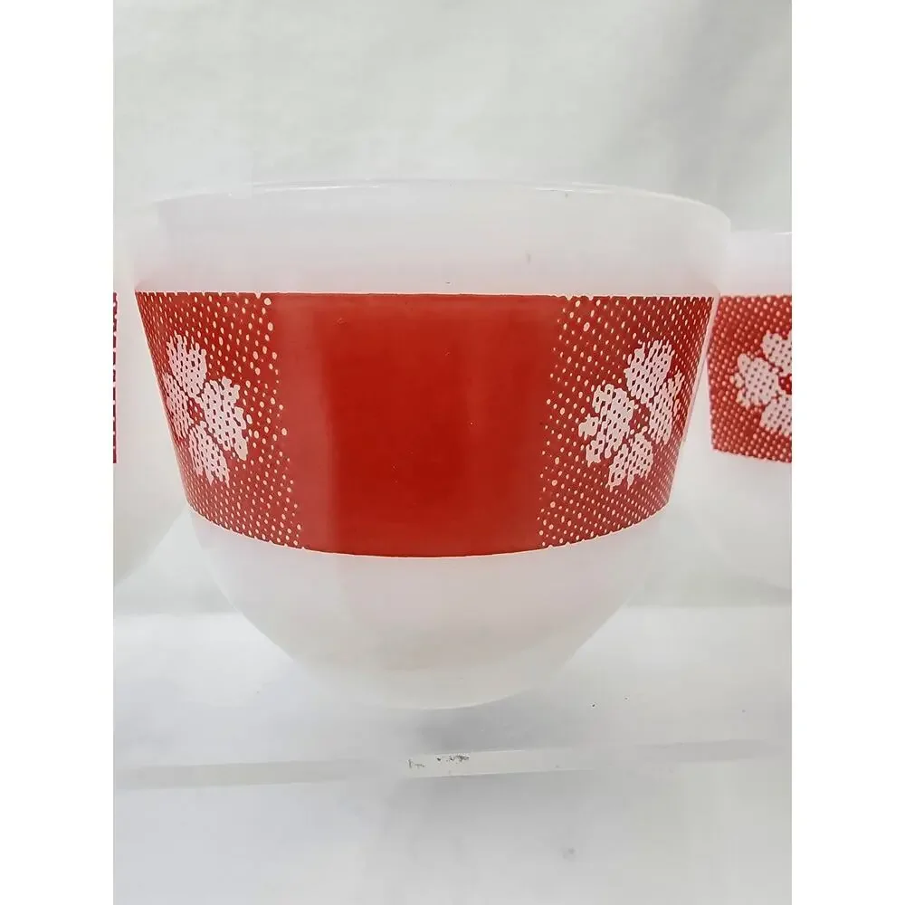 Set 3 Vintage Federal Glass Red & White Gingham Checkered 3oz Custard Cups EUC!